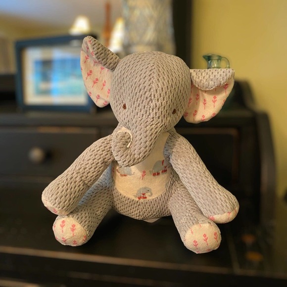 Bunnies By the Bay Gray Elephant Plush Toy Pink Flowers Print chenille 10" - Picture 1 of 3